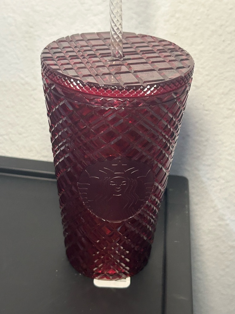 Starbucks Burgundy Textured Cold Cup with Clear Straw